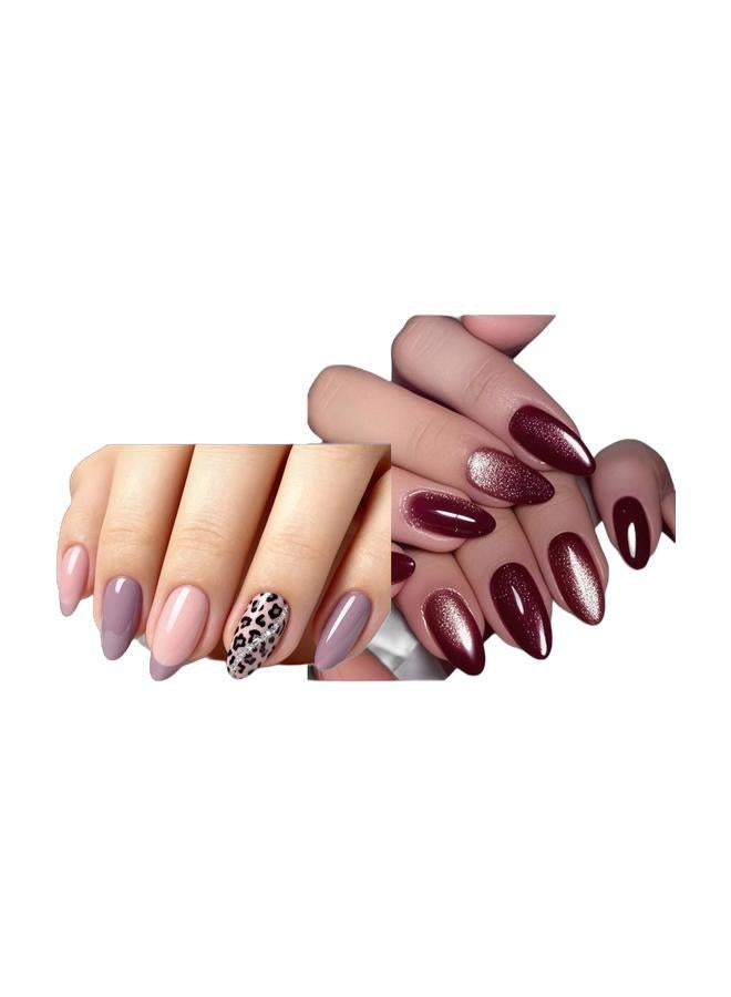 Orange Life Press On Nails 2 Box Set Almond Shape Nude Pink Purple Leopard Print and Burgundy Glitter Glossy Artificial Nails Full Cover Reusable Stick On Nails Acrylic Soft Gel Nail Kit Fashion Elegant Luxury Nails for Women Daily Wear Party Wedding Salon Style Long Lasting Durable Nails Nail Tips Nail Extension Nail Design Manicure Kit DIY Nails Salon Nails Beauty Nails Stylish Nails Trendy Nails Chic Nails Modern Nails Classic Nails Premium Professional Nails Comfortable Lightweight Flexible Nails - Image 1